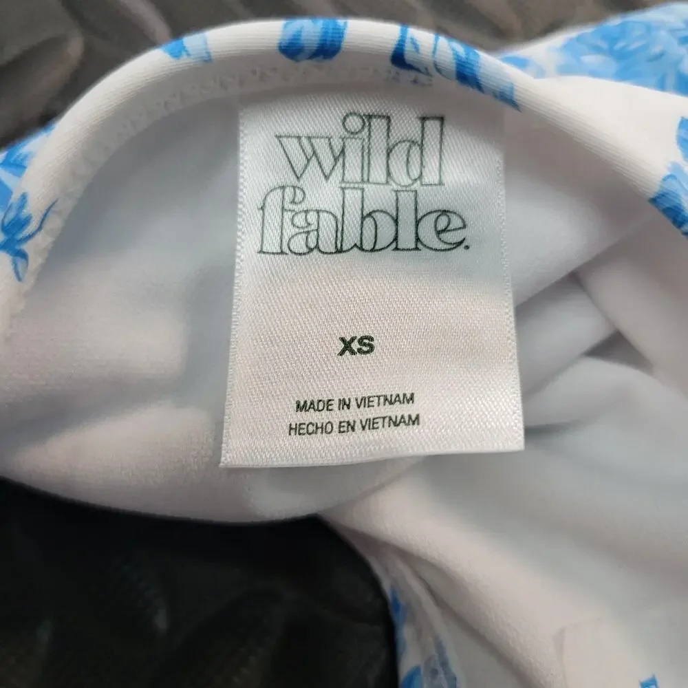 Wild Fable Floral Bikini Bottom XS Blue White Tie Side Cheeky NWT Coquette